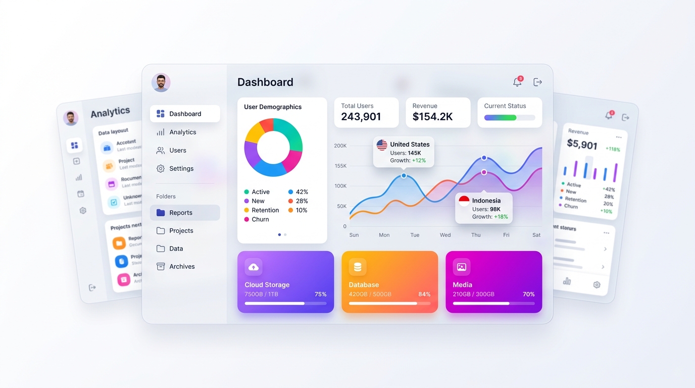 Stacked Modern Dashboard UI Cards